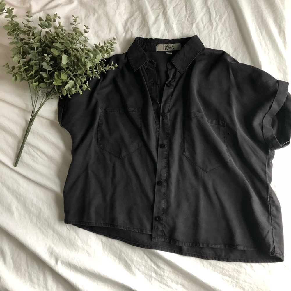 Thread and Supply Cropped Button Down Top